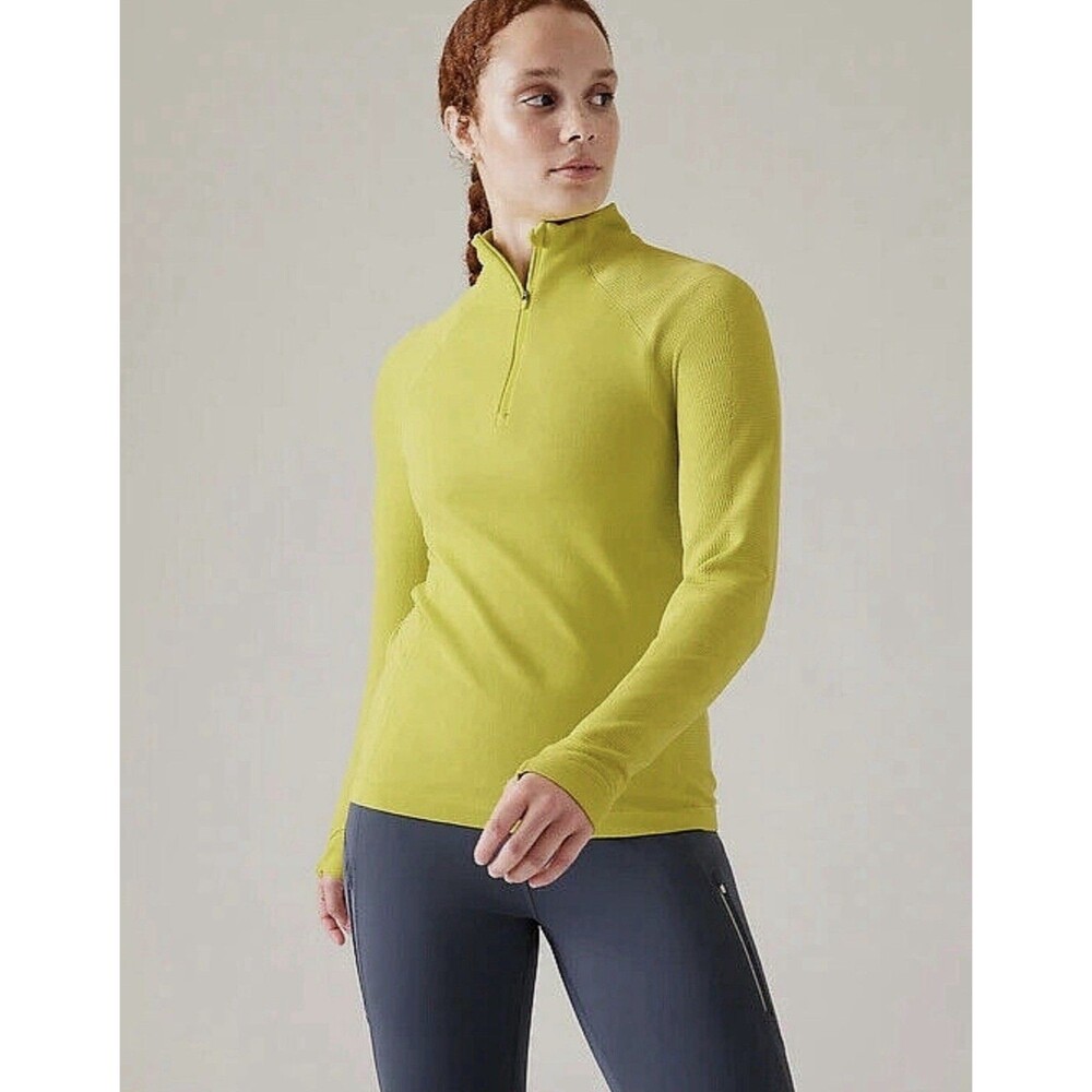 Women’s Athleta Flurry Half Zip Mock Neck Top Fiber Optic Yellow Small Active